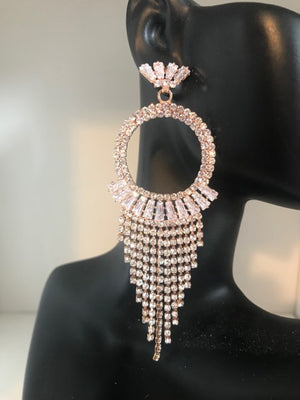 Crystal Rhinestone Open Circle Fringe Drop Pageant Earrings