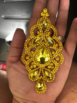 Large Yellow Crystal and Rhinestone Chandelier Earrings