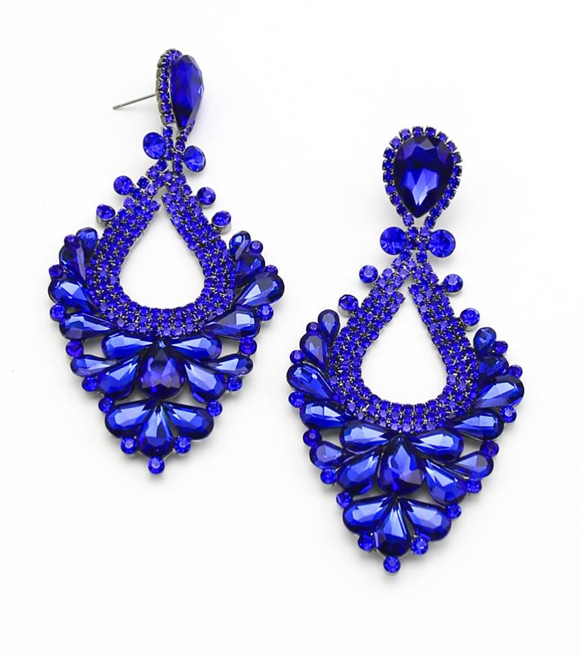 Large Sapphire Crystal Statement Pageant Earrings 