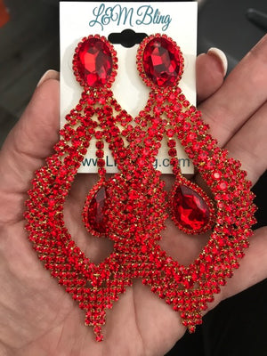 Long Red Crystal Chandelier Pageant Earrings