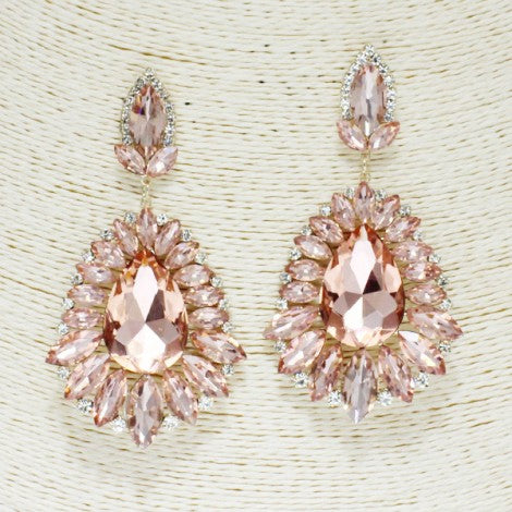 Peach Crystal and AB Stone Drop Statement Earrings | Prom Earrings | GE2135GDPCH