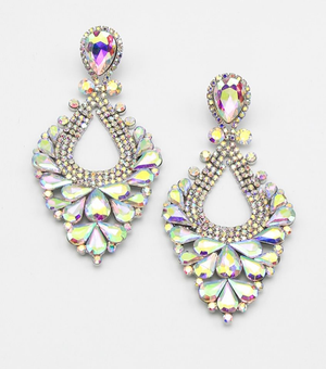 Large AB Crystal Statement Pageant Earrings Silver  | 476310