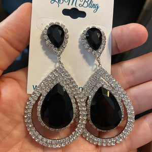 Large Black Crystal Teardrop Pageant Earrings | Prom Earrings