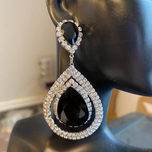 Large Black Crystal Teardrop Pageant Earrings |  Prom Earrings | GE2094RHBK