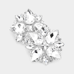 Clear Crystal Teardrop Cluster Clip On Pageant Earrings | Clip on Prom Earrings