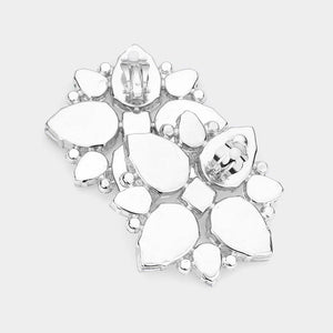 Sapphire Crystal Teardrop Cluster Clip On Pageant Earrings | Clip on Prom Earrings | 563160