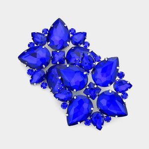 Sapphire Crystal Teardrop Cluster Clip On Pageant Earrings | Clip on Prom Earrings