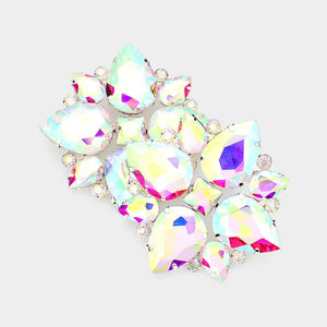 AB Crystal Teardrop Cluster Clip On Pageant Earrings | Clip on Prom Earrings