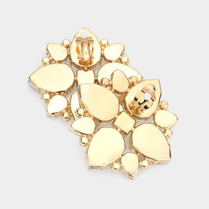 AB Crystal Teardrop Cluster Clip On Pageant Earrings on Gold | Clip on Prom Earrings | 563166