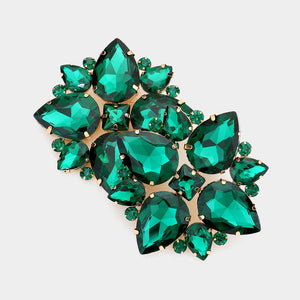 Green Crystal Teardrop Cluster Clip On Pageant Earrings  | Clip on Prom Earrings