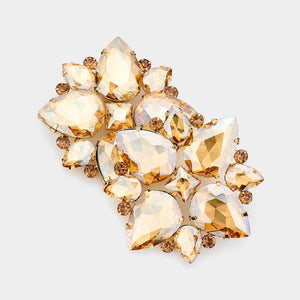 Light Topaz Crystal Teardrop Cluster Clip On Pageant Earrings  | Clip on Prom Earrings