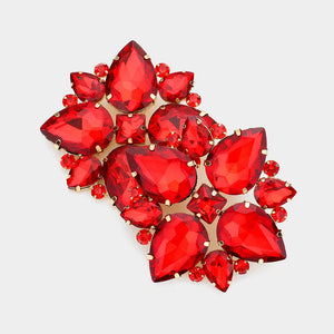 Red Crystal Teardrop Cluster Clip On Pageant Earrings | Clip on Prom Earrings