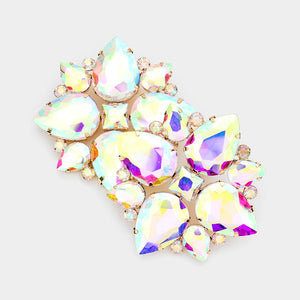 AB Crystal Teardrop Cluster Clip On Pageant Earrings on Gold | Clip on Prom Earrings