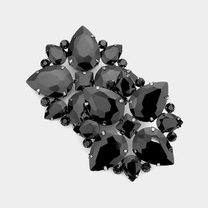 Black Crystal Teardrop Cluster Clip On Pageant Earrings  | Clip on Prom Earrings