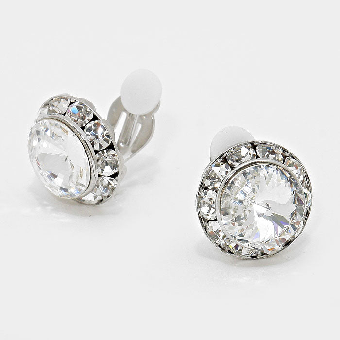 Little Girls Clear Austrian Crystal Clip On Stud Earrings