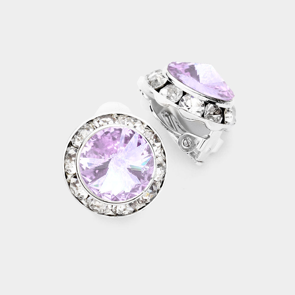 Little Girls Lavender Austrian Crystal Clip On Stud Earrings | 504154