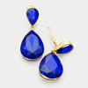 Little Girls Clip on Sapphire Crystal Teardrop Earrings on Gold 