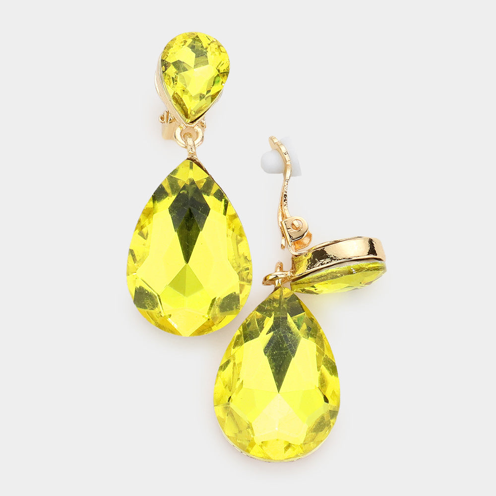 Little Girls Clip-on Yellow Teardrop Earrings