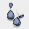 Blue Crystal Double Teardrop Clip On earrings