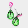 Little Girls Clip on Pink/Green Teardrop Earrings
