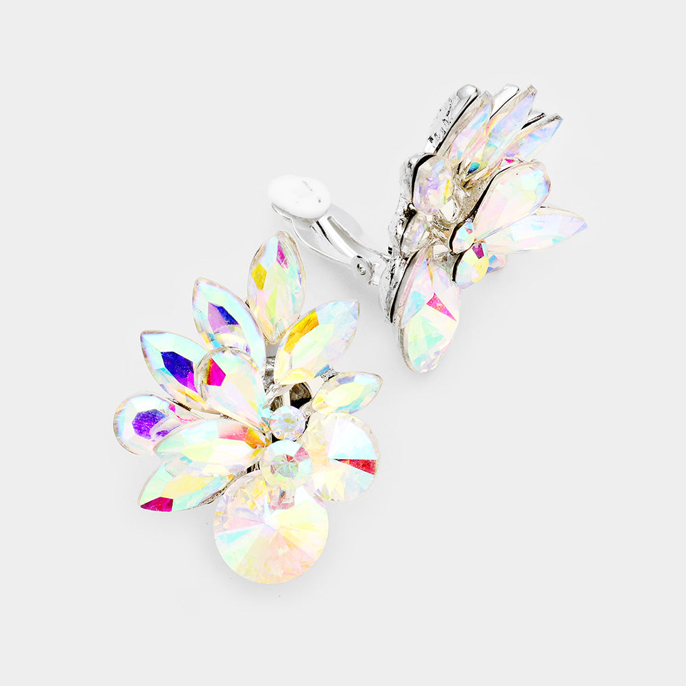 AB Crystal Leaf Clip On Stud Earrings