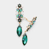 Slim Green Crystal Rhinestone Pave Clip On Pageant Earrings 