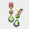 Multi-Color Crystal Triple Drop Geometric Shape Pageant Earrings on Gold | Prom Earrings