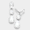 Clear Crystal Triple Drop Geometric Shape Pageant Earrings  | Prom Earrings