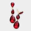 Red Crystal Triple Teardrop Clip-on Pageant Earrings