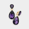 ﻿Purple Crystal Double Teardrop Clip on Dangle Earrings   | Pageant Earrings