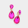 Fuchsia Crystal Double Teardrop Clip on Dangle Earrings  | Pageant Earrings | 535172