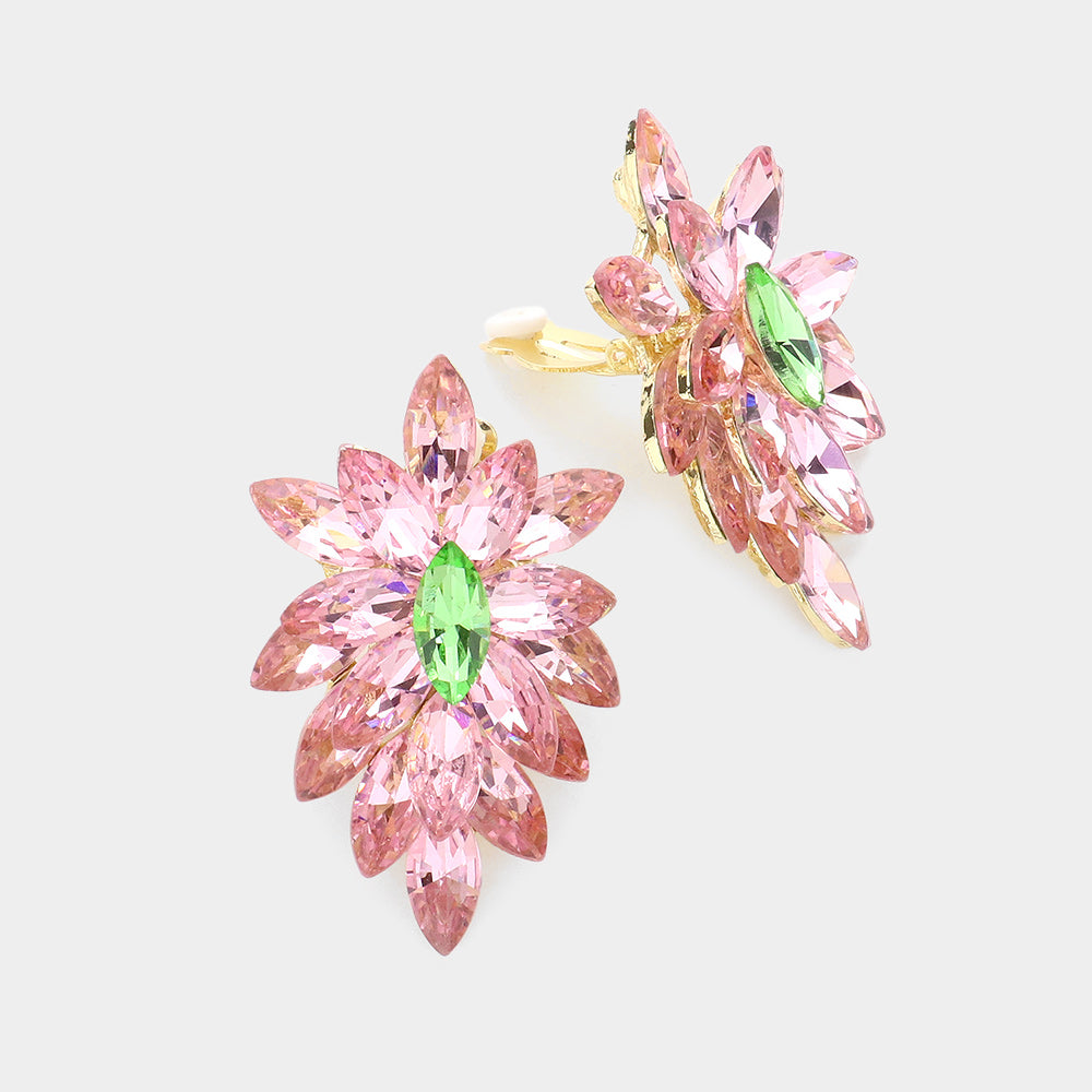 Green With Pink Hombre Clip On Earrings