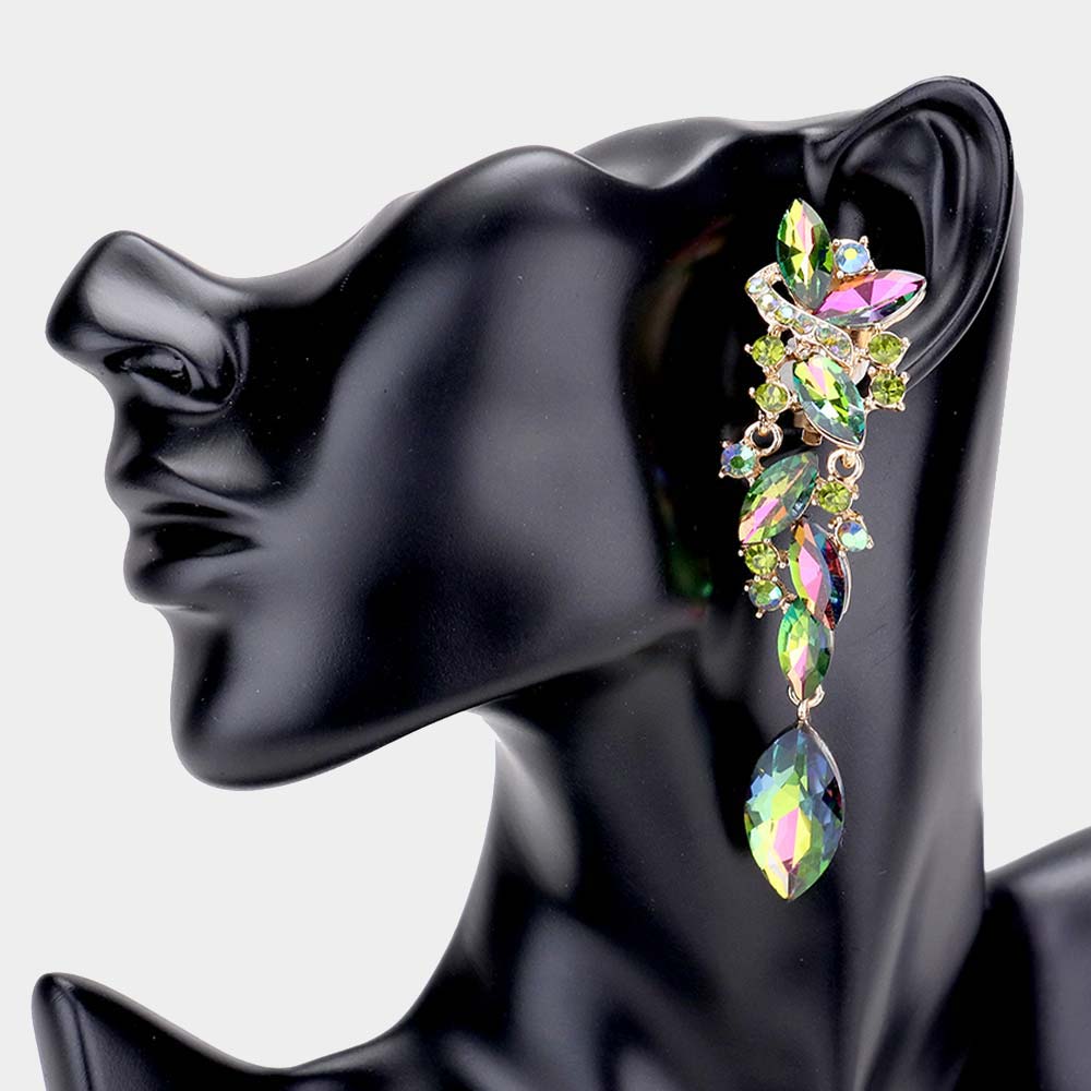 Multi-Color Marquise Crystal Drop Pageant Clip On Earrings