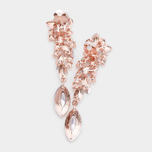 Peach Marquise Crystal Drop Pageant Clip on Earrings on Rose Gold  | 479299