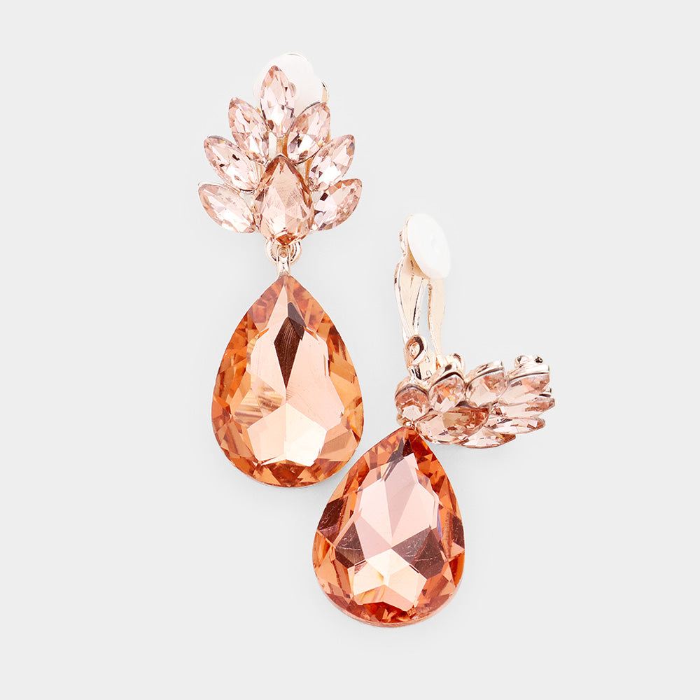  Little Girls Peach Teardrop Clip On Drop Earrings 