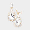 Elegant Clear Crystal Teardrop Dangle Clip On Earrings on Gold