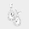 Elegant Clear Crystal Teardrop Dangle Clip On Earrings on Silver