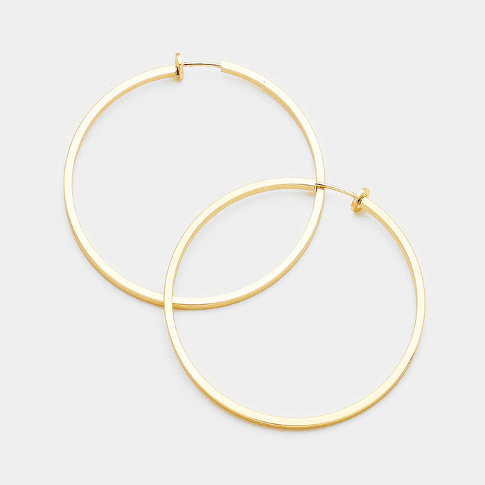 Gold Metal Hoop Clip on Earrings | 2.5"