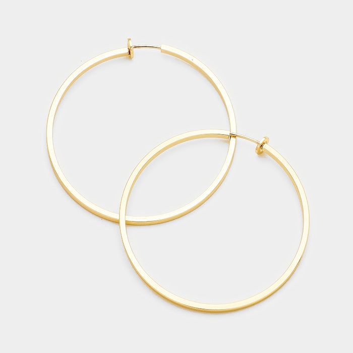 Gold Metal Hoop Clip on Earrings | 2.5"