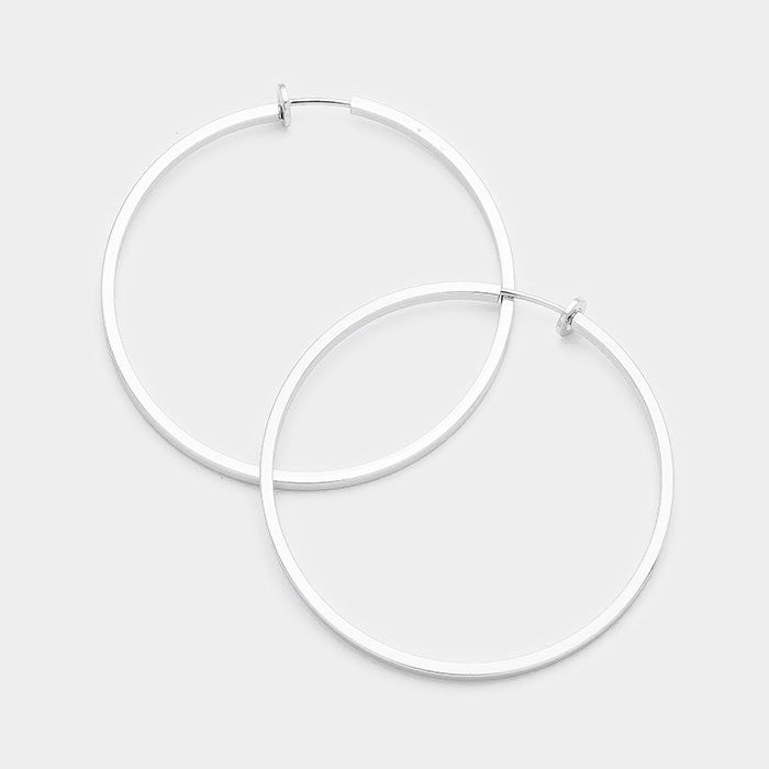 Silver Metal Hoop Clip on Earrings | 2.5" | 367057