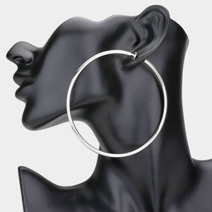 Extra Large Silver Metal Hoop Earrings | Clip On | 4" | 142494