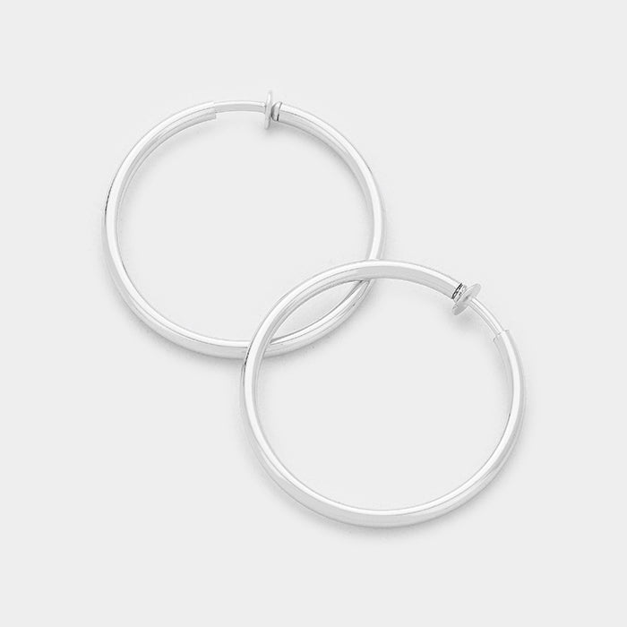 Smooth Silver Clip On Hoop Earrings
