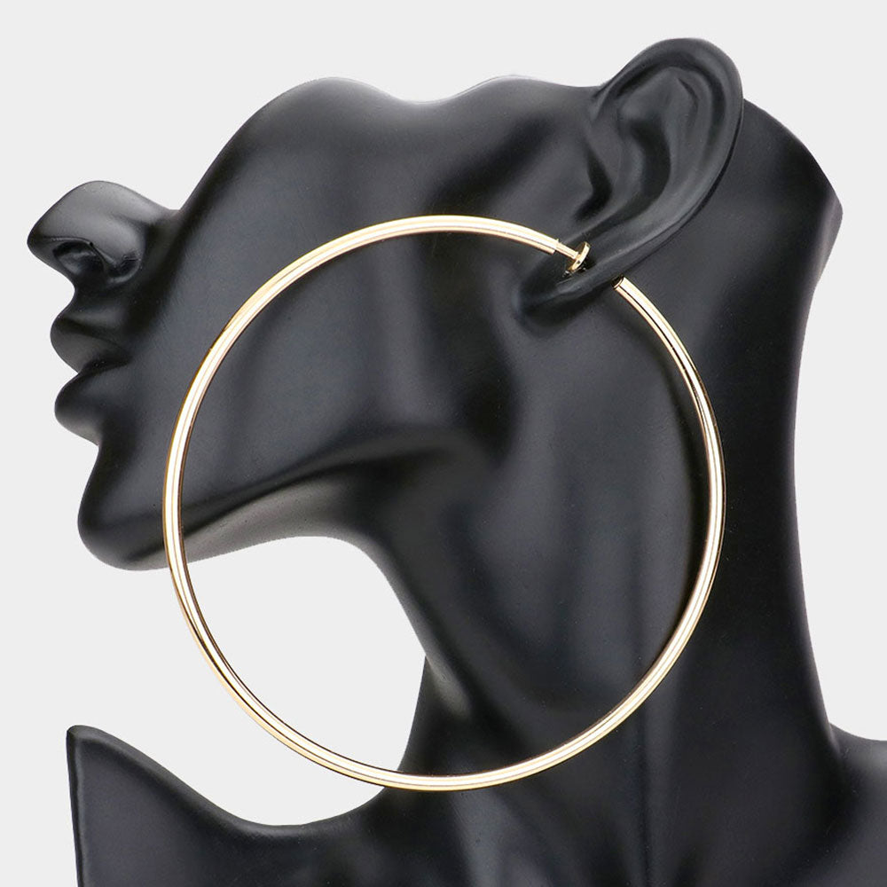 Extra Large Gold Metal Hoop Earrings Clip On 4