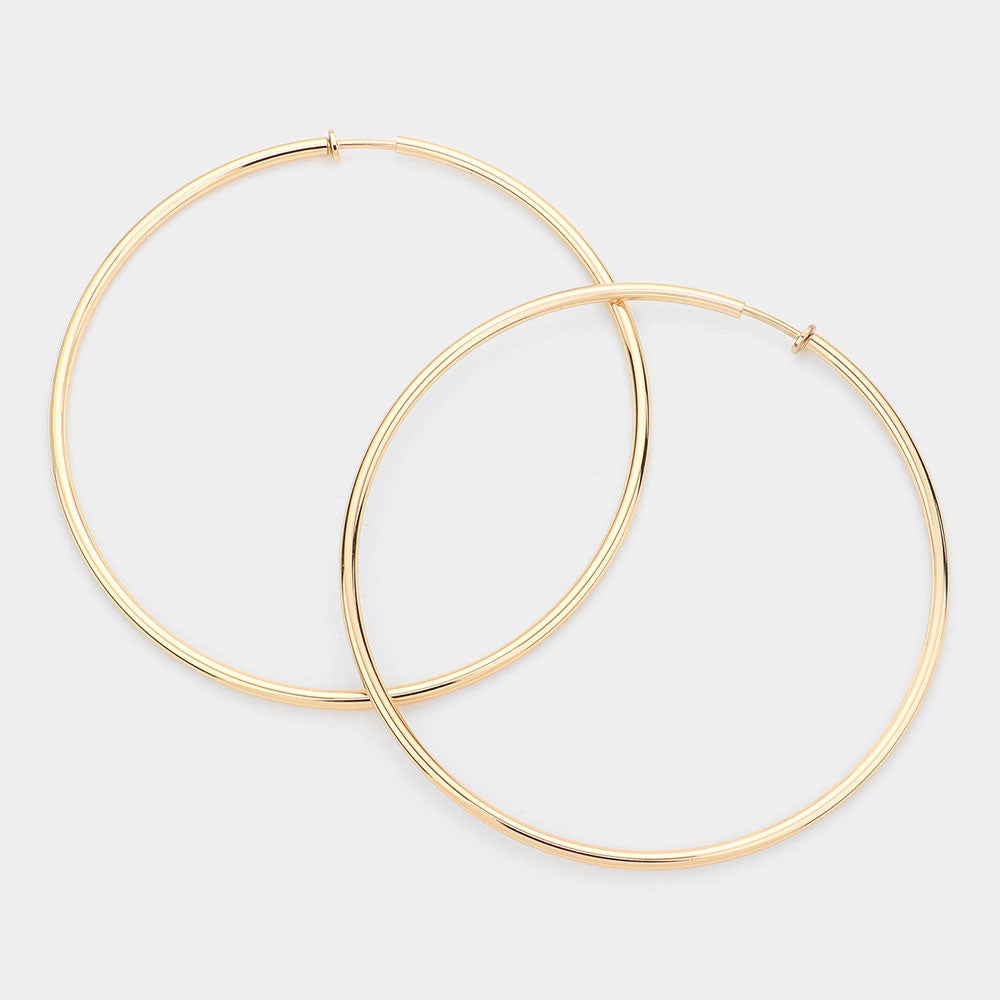Extra Large Gold Metal Hoop Earrings | Clip On | 4" | 432076