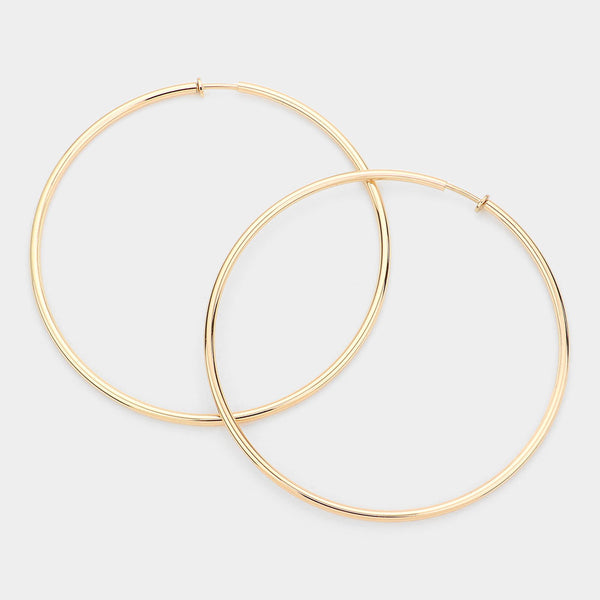 Extra Large Gold Metal Hoop Earrings Clip On 4