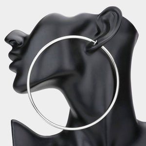 Extra Large Silver Metal Hoop Earrings | Clip On | 4" | 432077