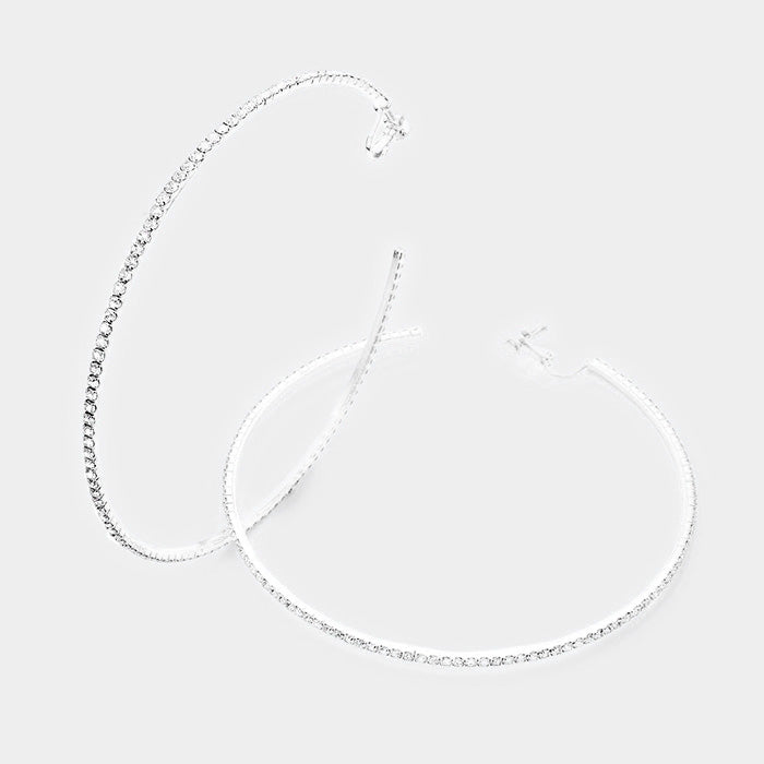 Large Oversized Crystal Clip On Hoop Earrings  | 4"