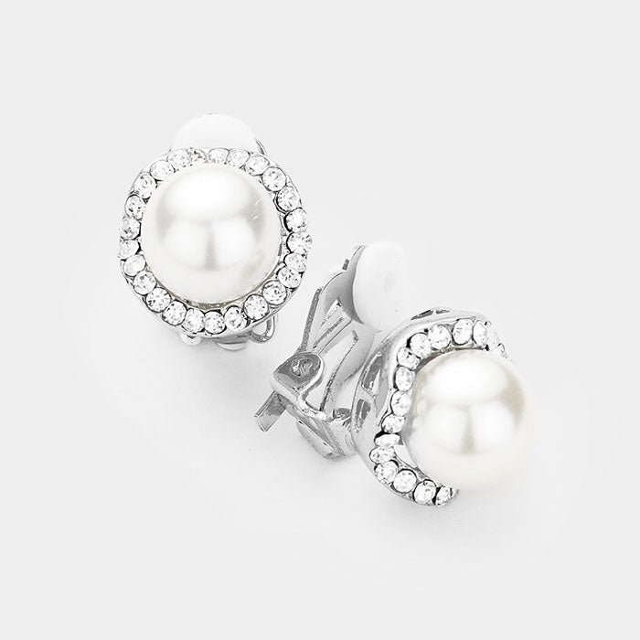 White Pearl Stud Clip On Earrings