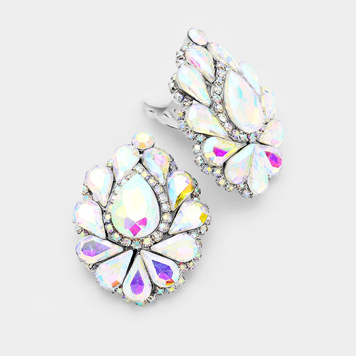 AB Crystal Cluster Teardrop Clip on Earrings
