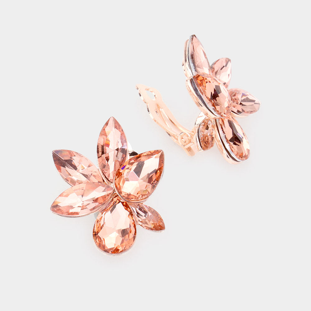 Small Peach Crystal Stud Clip On Earrings 